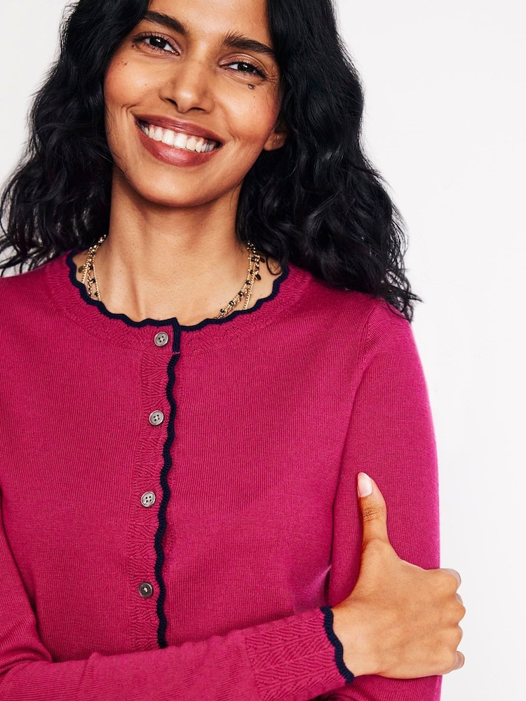 Boden Pink Merino Scalloped Cardigan - Image 2 of 6