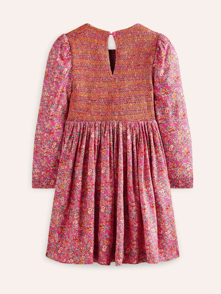 Boden Pink Shirred Bodice Woven Dress - Image 2 of 3 Boden Pink Shirred Bodice Woven Dress - Image 2 of 3