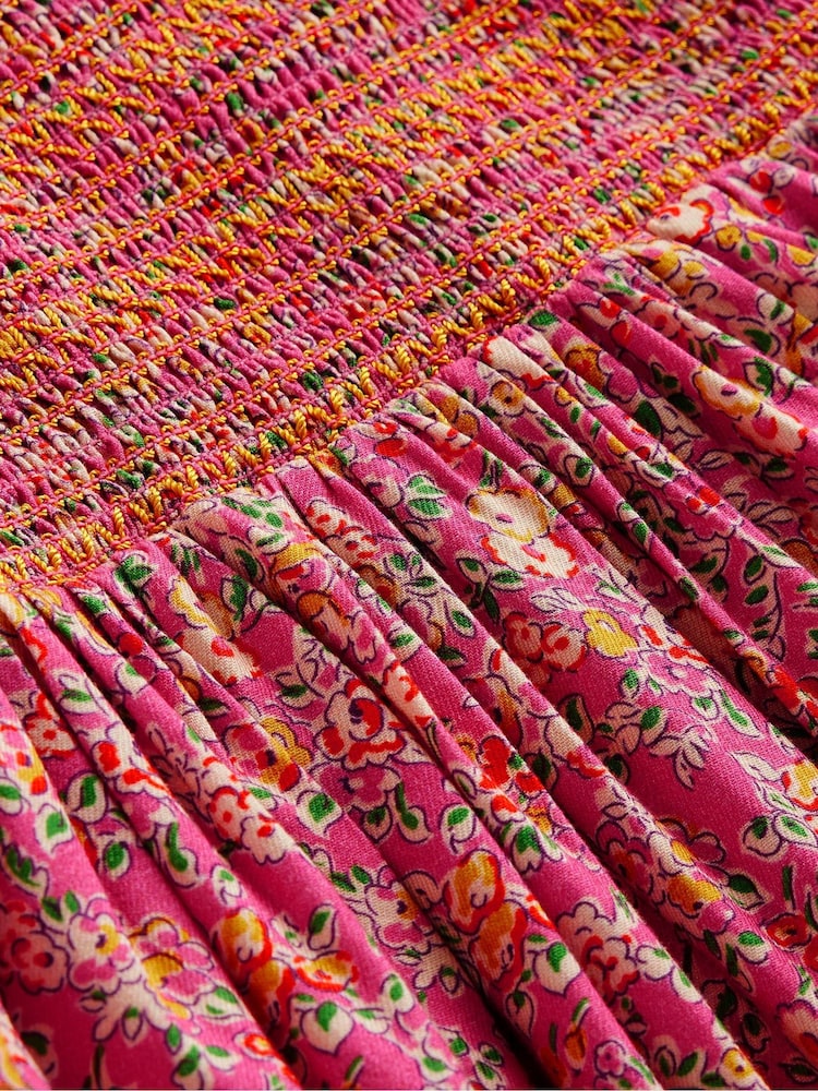 Boden Pink Shirred Bodice Woven Dress - Image 3 of 3 Boden Pink Shirred Bodice Woven Dress - Image 3 of 3