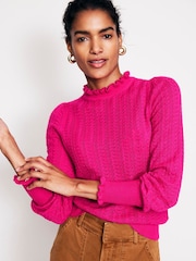 Boden Pink Tia Pointelle Frilled Jumper - Image 1 of 6