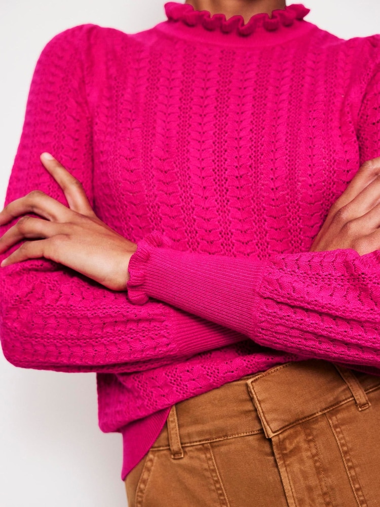 Boden Pink Tia Pointelle Frilled Jumper - Image 2 of 6