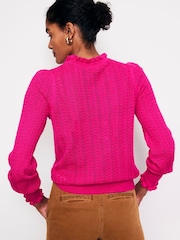 Boden Pink Tia Pointelle Frilled Jumper - Image 3 of 6