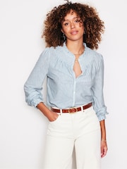 Boden Blue Fay Smocked Jersey Shirt - Image 1 of 5