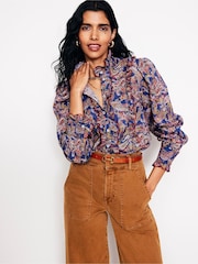 Boden Blue 100% Cotton Ruffled Cotton Blouse - Image 1 of 5