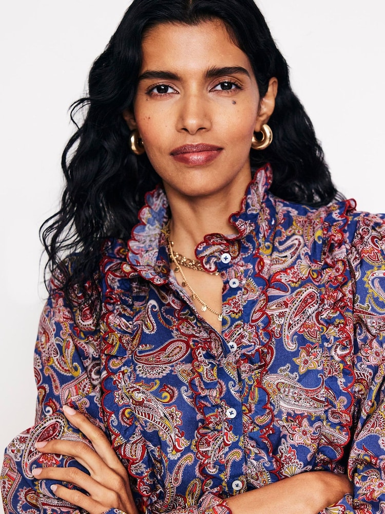 Boden Blue 100% Cotton Ruffled Cotton Blouse - Image 2 of 5