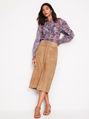 Boden Brown Aline Suede Midi Skirt - Image 1 of 5