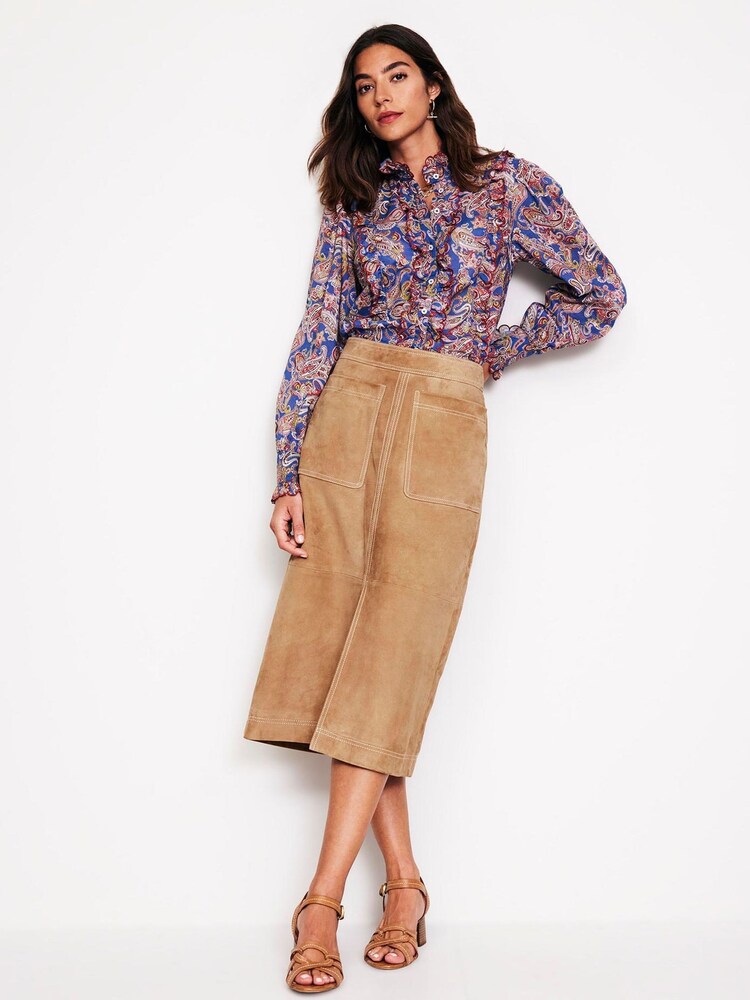 Boden Brown Aline Suede Midi Skirt - Image 1 of 5