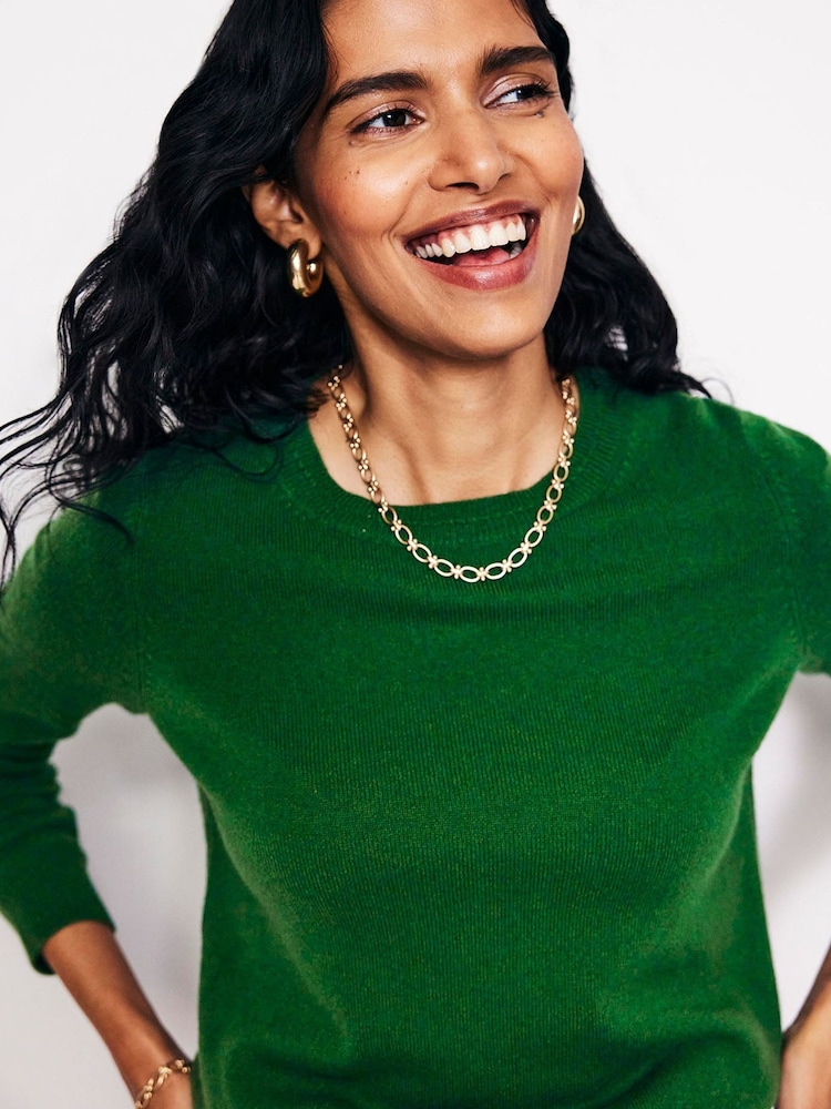 Boden green haze Eva Cashmere Crew Neck Jumper - Image 1 of 6 Boden green haze Eva Cashmere Crew Neck Jumper - Image 1 of 6