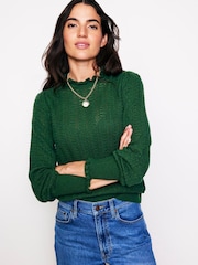 Boden Green Tia Pointelle Frilled Jumper - Image 2 of 6