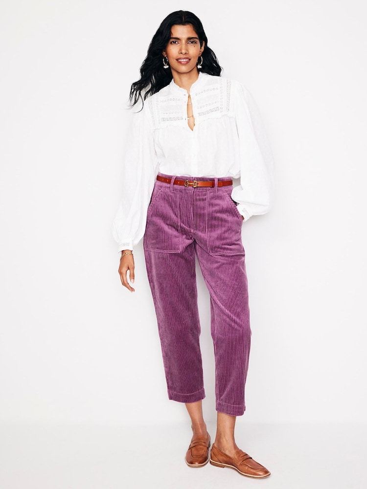 Boden Purple 100% Cotton Tapered Cord Cargo Trousers - Image 1 of 5 Boden Purple 100% Cotton Tapered Cord Cargo Trousers - Image 1 of 5