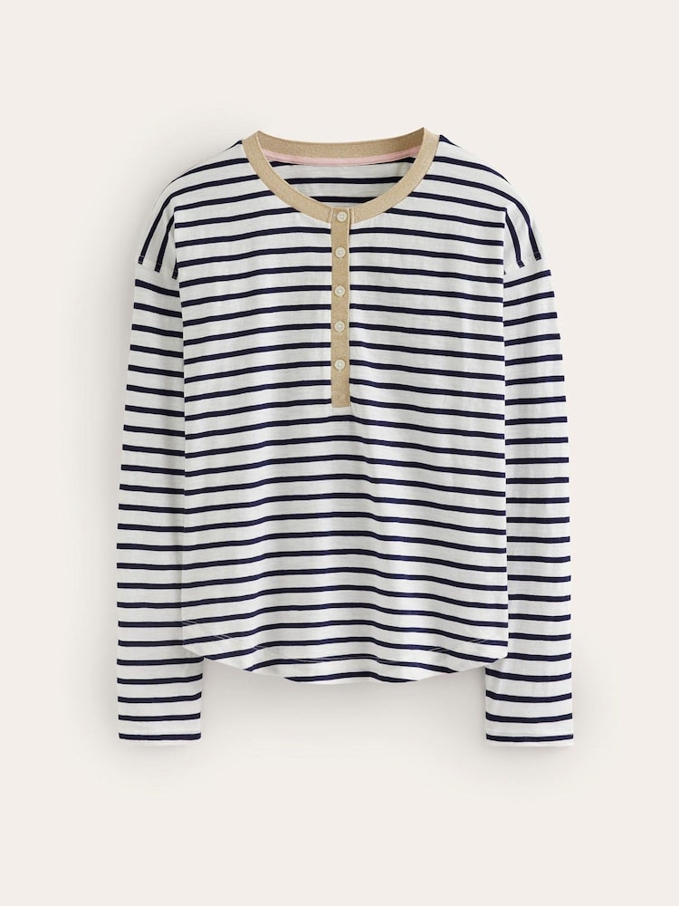 Boden Cream Metallic Trim Henley 100% Cotton Top - Image 5 of 5 Boden Cream Metallic Trim Henley 100% Cotton Top - Image 5 of 5