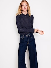 Boden Blue Tia Pointelle Frilled Jumper - Image 1 of 6