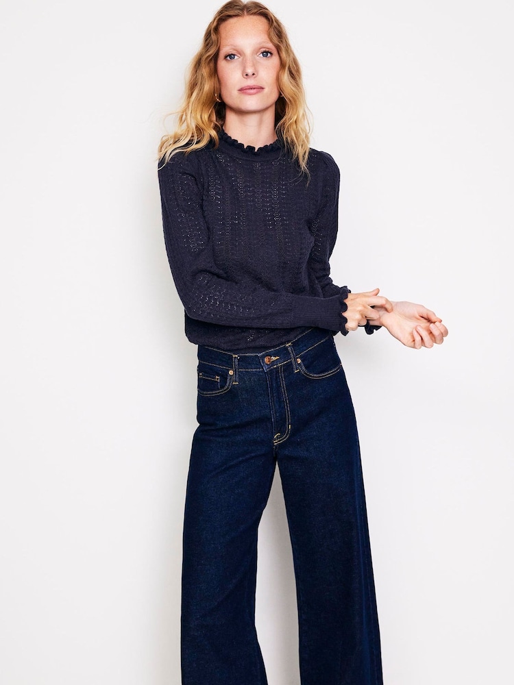 Boden Blue Tia Pointelle Frilled Jumper - Image 1 of 6