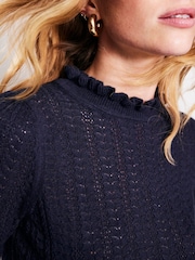 Boden Blue Tia Pointelle Frilled Jumper - Image 2 of 6