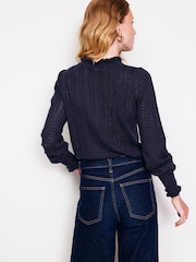 Boden Blue Tia Pointelle Frilled Jumper - Image 3 of 6