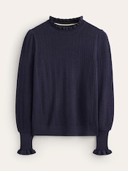 Boden Blue Tia Pointelle Frilled Jumper - Image 5 of 6