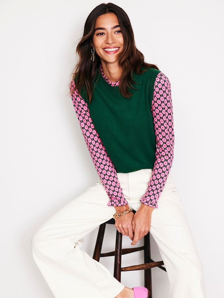 Boden Pink Supersoft Frill Detail Top - Image 1 of 5