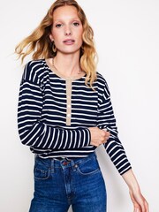 Boden Blue Metallic Trim Henley 100% Cotton Top - Image 4 of 5