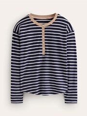 Boden Blue Metallic Trim Henley 100% Cotton Top - Image 5 of 5