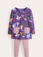 Boden Purple and Red 100% Cotton Print Tunic Top and Leggings Set - Image 1 of 3