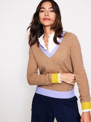 Boden Brown Eva Cashmere V-Neck Jumper - Image 4 of 6