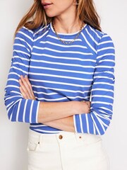 Boden Blue Arabella Stripe Jersey 100% Cotton Top - Image 4 of 5