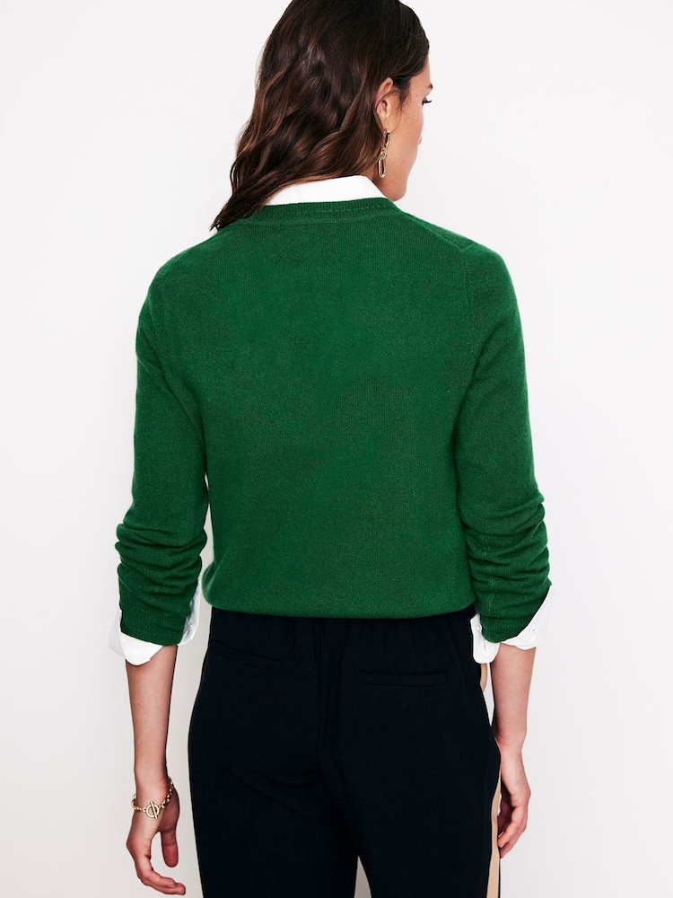 Boden Green Eva Cashmere V-Neck Jumper - Image 2 of 5 Boden Green Eva Cashmere V-Neck Jumper - Image 2 of 5