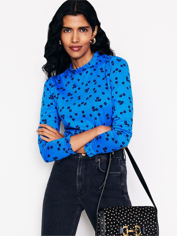 Boden Blue Supersoft Frill Detail Top - Image 1 of 5