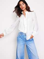 Boden White 100% Cotton Broderie Detail Blouse - Image 1 of 6