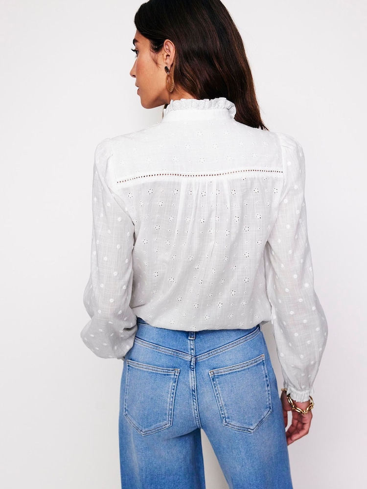 Boden White 100% Cotton Broderie Detail Blouse - Image 2 of 6