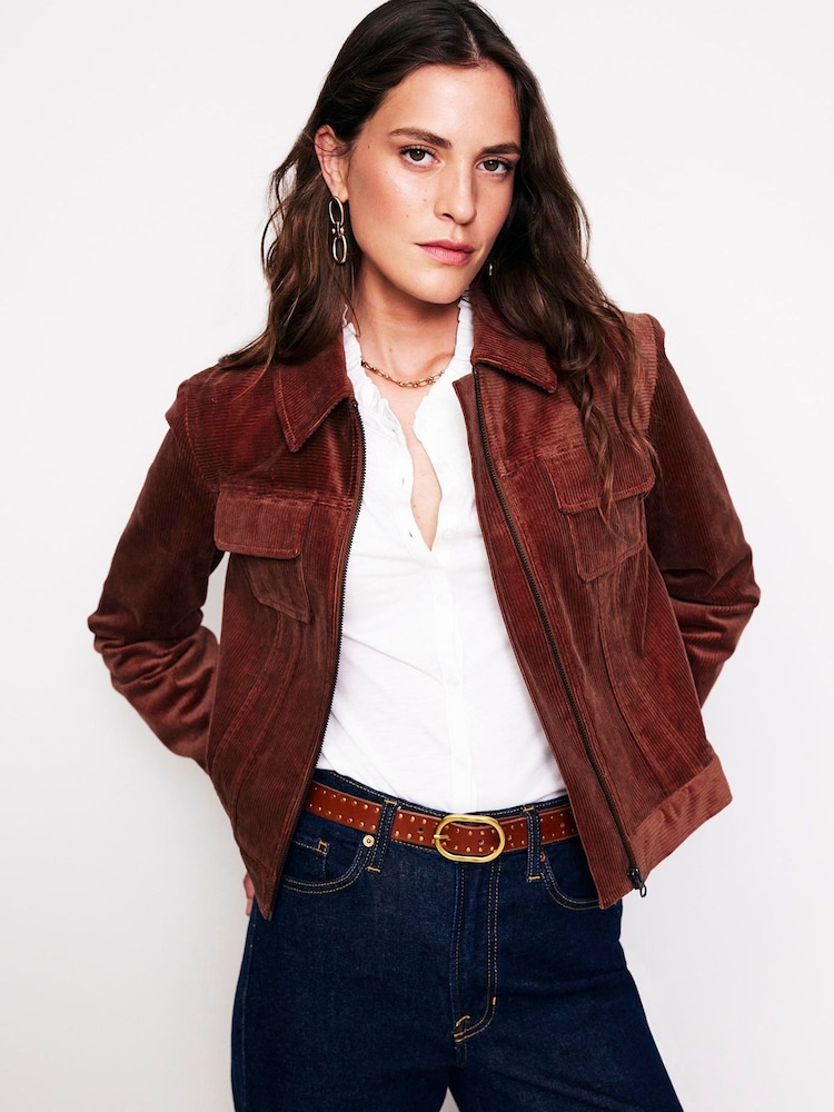 Boden Red Cord Zip Through Jacket - Image 1 of 5