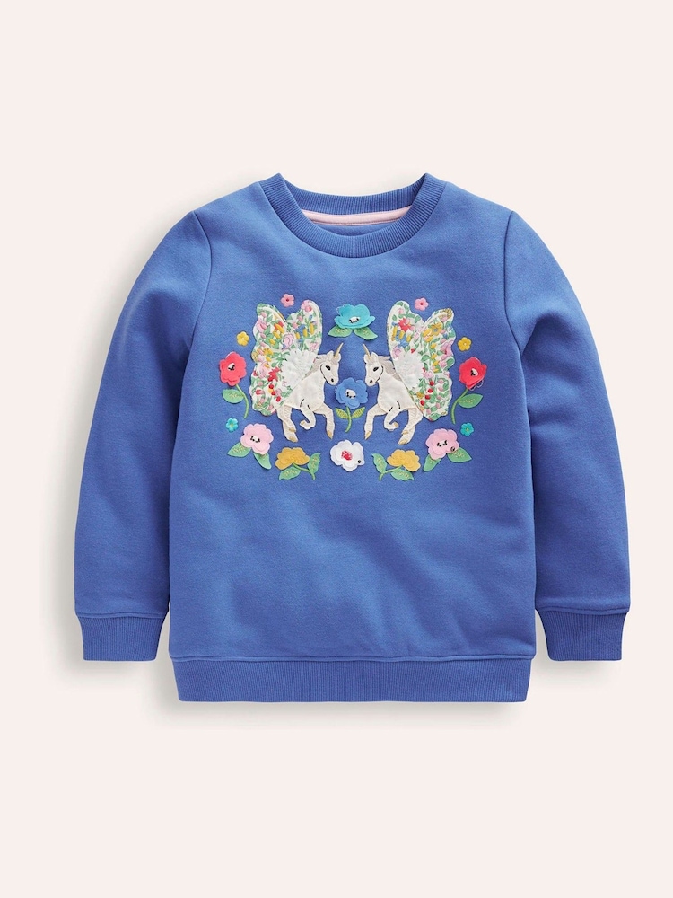 Boden Blue Appliqué Unicorn Sweatshirt - Image 1 of 3