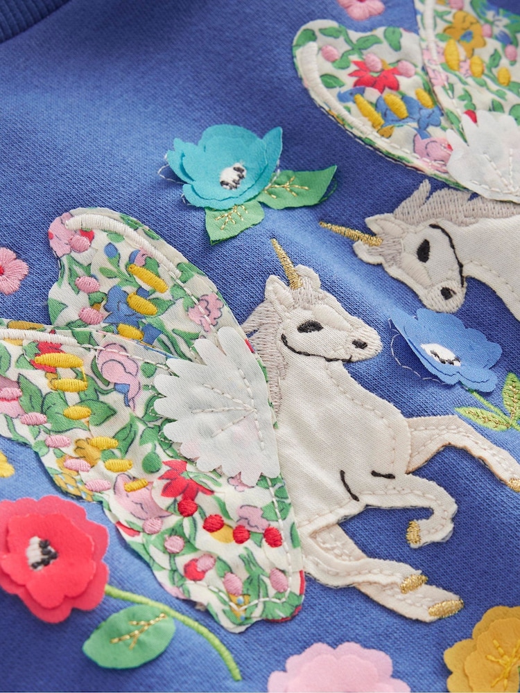 Boden Blue Appliqué Unicorn Sweatshirt - Image 3 of 3