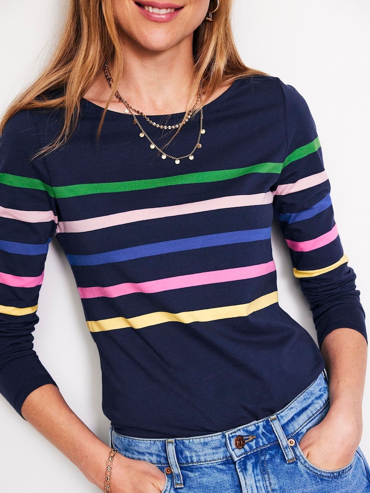 Boden Blue Ella Long Sleeve Breton 100% Cotton T-Shirt - Image 2 of 5 Boden Blue Ella Long Sleeve Breton 100% Cotton T-Shirt - Image 2 of 5