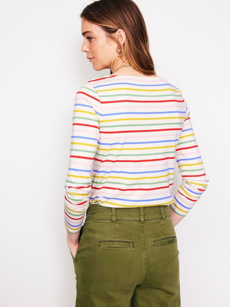Boden Pink Ella Long Sleeve Breton 100% Cotton T-Shirt - Image 2 of 5