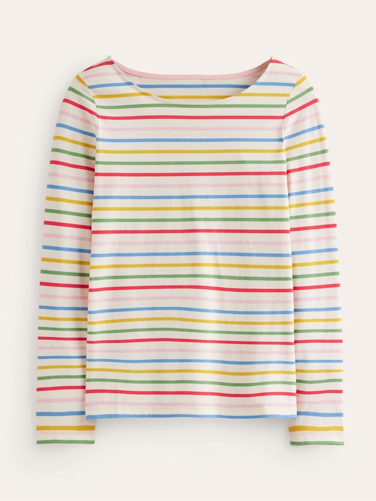 Boden Pink Ella Long Sleeve Breton 100% Cotton T-Shirt - Image 5 of 5