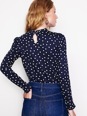 Boden Aqua Blue Supersoft Frill Detail Top - Image 2 of 5