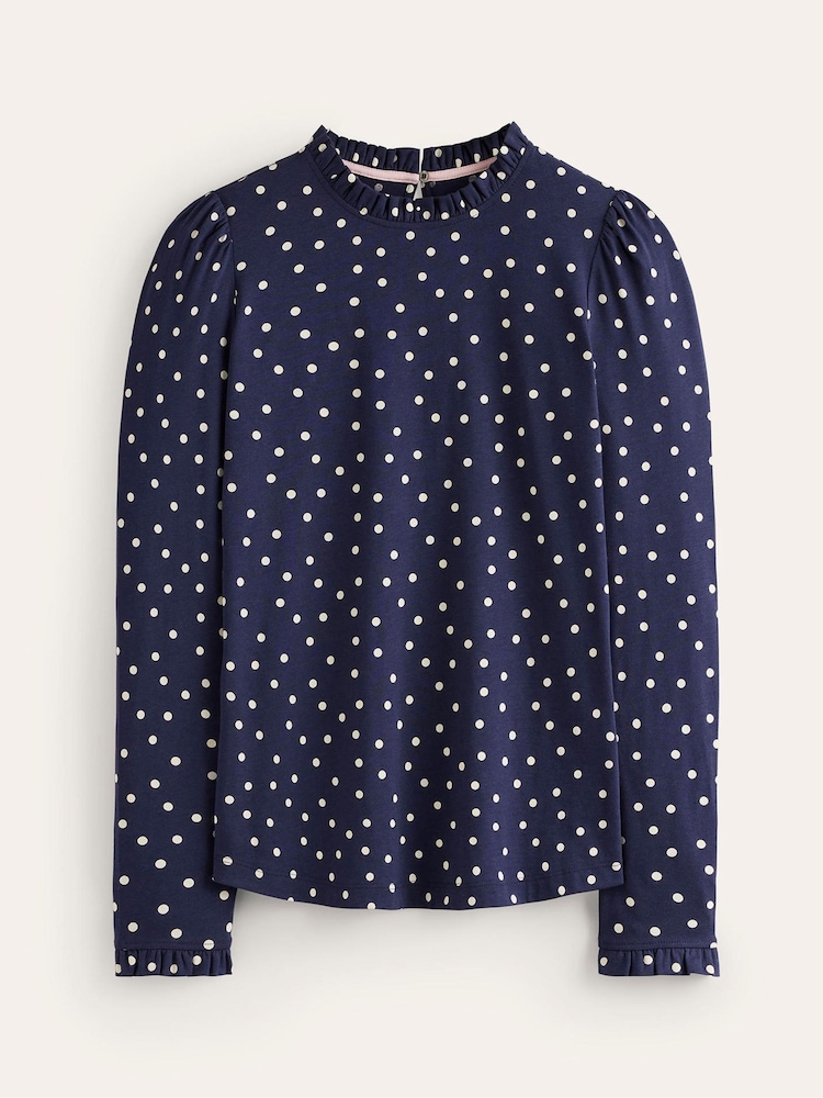 Boden Aqua Blue Supersoft Frill Detail Top - Image 5 of 5