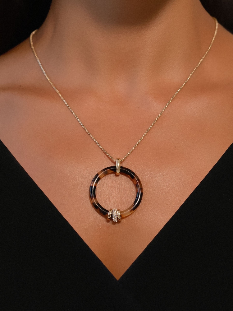 Lauren Ralph Lauren Gold Tone Montgomery 36in Tortoiseshell Pavé Slider Pendant Necklace - Image 2 of 2