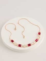 Lauren Ralph Lauren Pearson 16in Gold and Siam Crystal Baguette Frontal Necklace - Image 2 of 3
