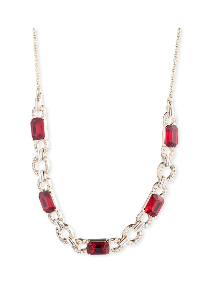 Lauren Ralph Lauren Pearson 16in Gold and Siam Crystal Baguette Frontal Necklace - Image 3 of 3