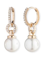 Lauren Ralph Lauren Gold Tone Elisabetta Pearl Huggie Drop Earrings - Image 1 of 3