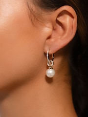 Lauren Ralph Lauren Gold Tone Elisabetta Pearl Huggie Drop Earrings - Image 2 of 3