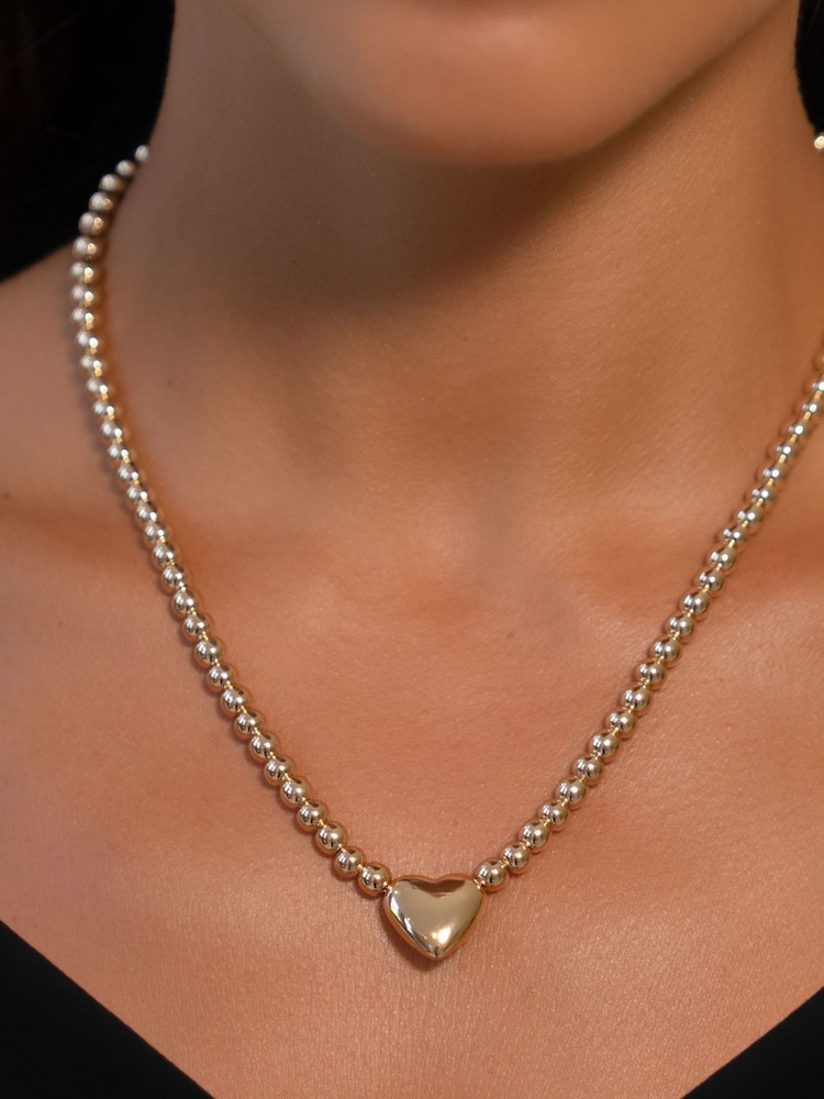 Lauren Ralph Lauren goudkleurige vallei-roze 16 inch hangerketting met puffy hart - Image 2 of 4