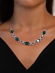Lauren Ralph Lauren Pearson 16in Rhodium and Emerald Crystal Baguette Frontal Necklace - Image 1 of 4