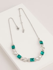 Lauren Ralph Lauren Pearson 16in Rhodium and Emerald Crystal Baguette Frontal Necklace - Image 3 of 4