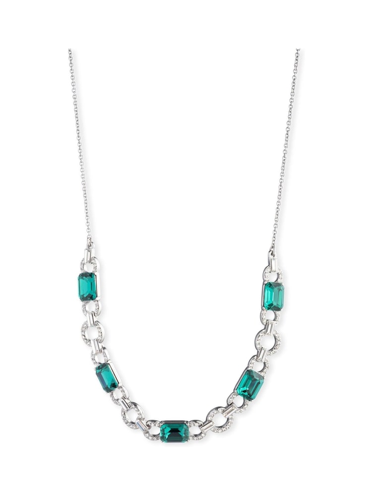 Lauren Ralph Lauren Pearson 16in Rhodium and Emerald Crystal Baguette Frontal Necklace - Image 4 of 4