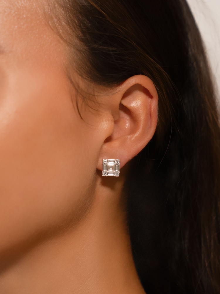 Lauren Ralph Lauren Silver Tone Pearson Crystal Baguette Stud Earrings - Image 2 of 2