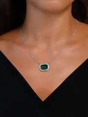 Lauren Ralph Lauren Pearson 16in Rhodium and Emerald Crystal Pendant - Image 1 of 4