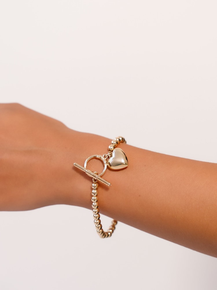 Lauren Ralph Lauren Gold Tone Rose Vale 7.25in Puffy Heart Flex Bracelet - Image 2 of 3